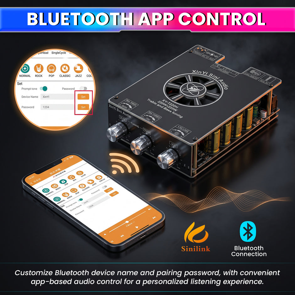 XY-T220H 220W×2 Bluetooth 5.2 Class-D Amplifier Board TPA3251