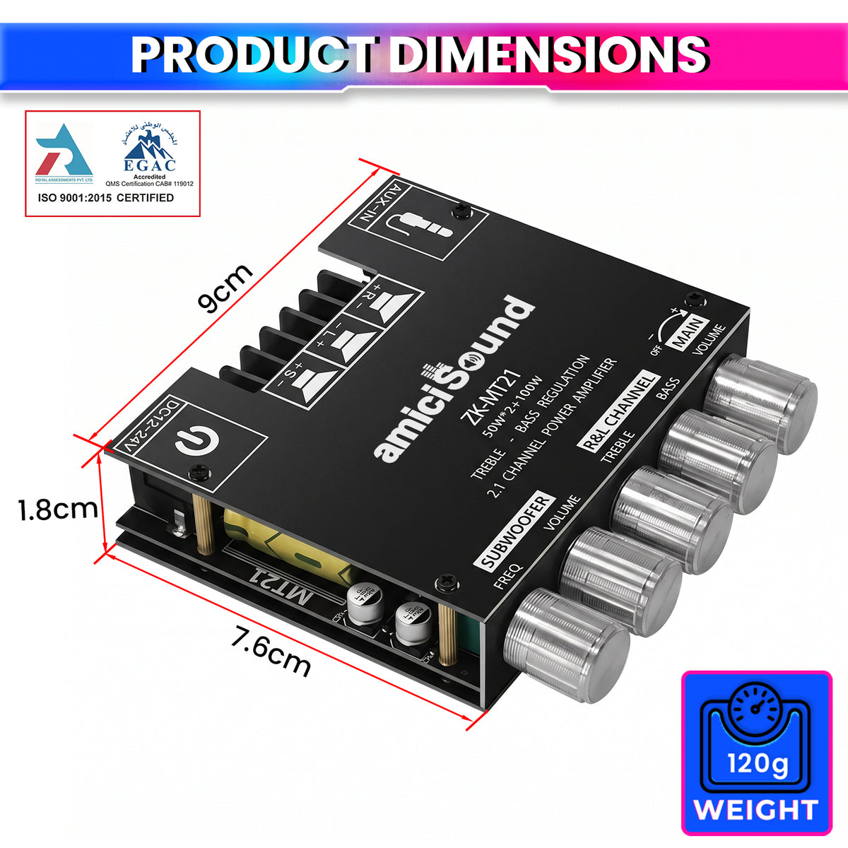 ZK-MT21 2.1 Channel Bluetooth 5.0 Audio Amplifier Board 50W x 2 + 100W