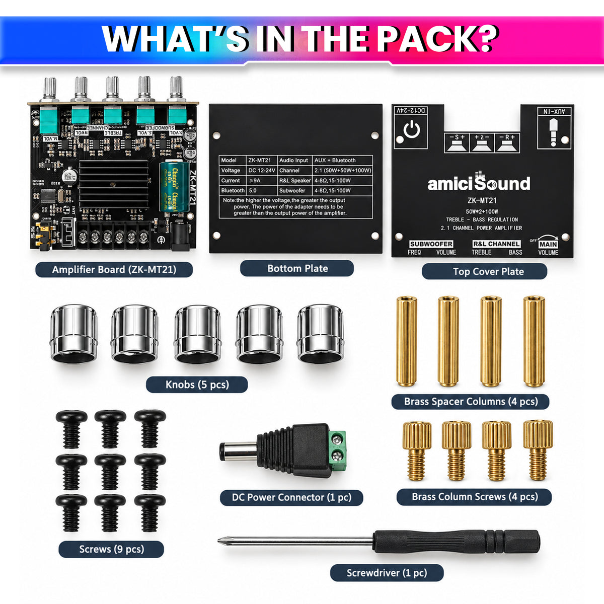 ZK-MT21 2.1 Channel Bluetooth 5.0 Audio Amplifier Board 50W x 2 + 100W