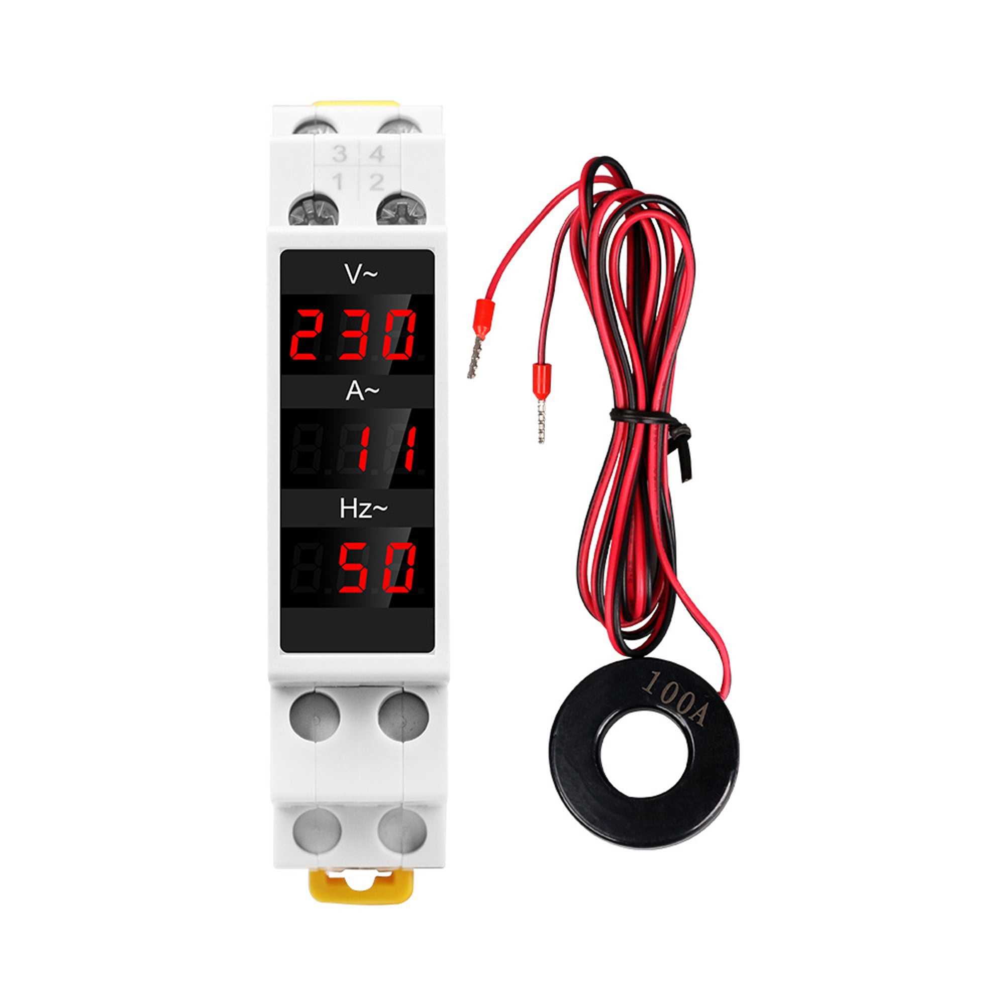 3-in-1 Voltage, Current & Frequency Meter 80- 500V AC, 100A with External CT & Clear LED Display
