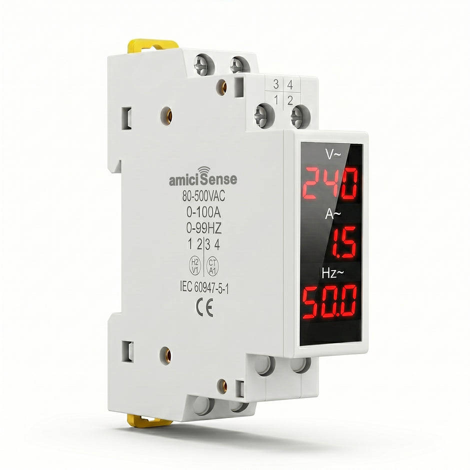 3-in-1 Voltage, Current & Frequency Meter 80- 500V AC, 100A with External CT & Clear LED Display
