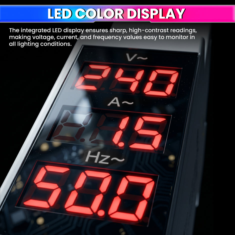 3-in-1 Voltage, Current & Frequency Meter 80- 500V AC, 100A with External CT & Clear LED Display