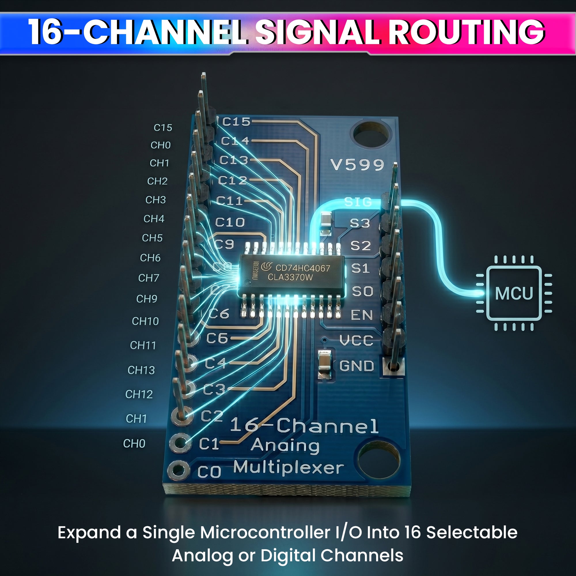 CD74HC4067 16-Channel Signal Expansion Module Compatible with Arduino