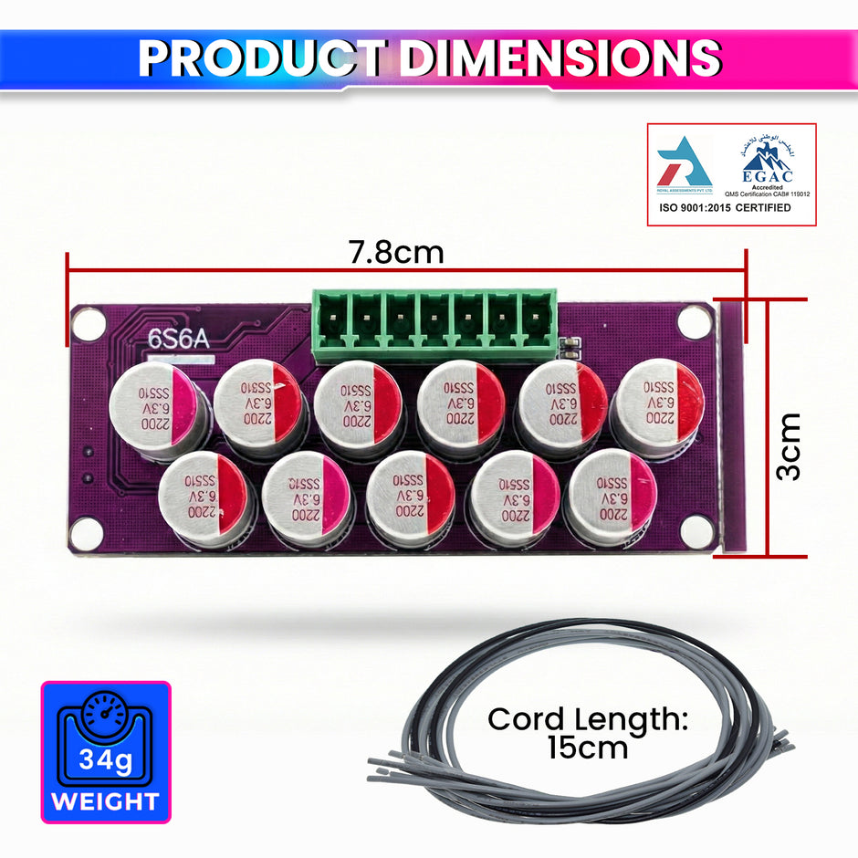 6S 6A Active Balancer Board for LiFePO4, Lithium, Li-ion & LTO Battery Packs Inductive Energy Equalization 2.7V–4.5V Cell Support 6A Voltage Balancing