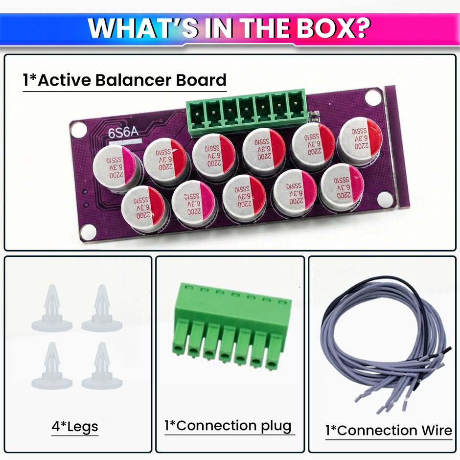 6S 6A Active Balancer Board for LiFePO4, Lithium, Li-ion & LTO Battery Packs Inductive Energy Equalization 2.7V–4.5V Cell Support 6A Voltage Balancing