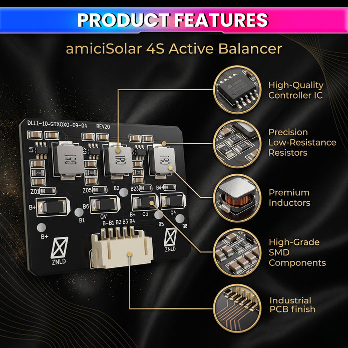 4S 2A Active Energy Balancer Board – Inductive Voltage Energy Equalization for LiFePO4 / Li-ion / Lipo / LTO Battery Packs (2.8V–4.2V)