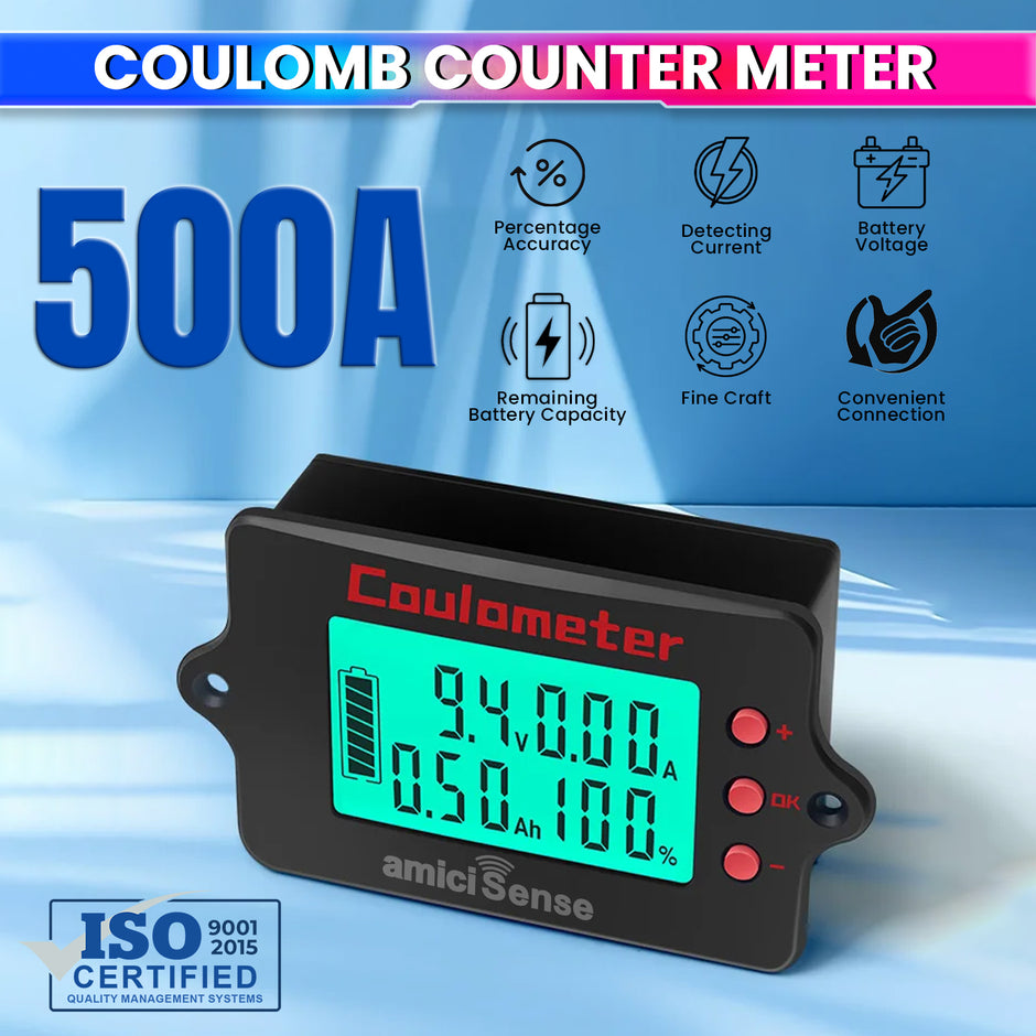 Coulomb Counter 8–120V – Bi-Directional Battery Meter For Lithium, Lead-Acid with Ah/Volt Display