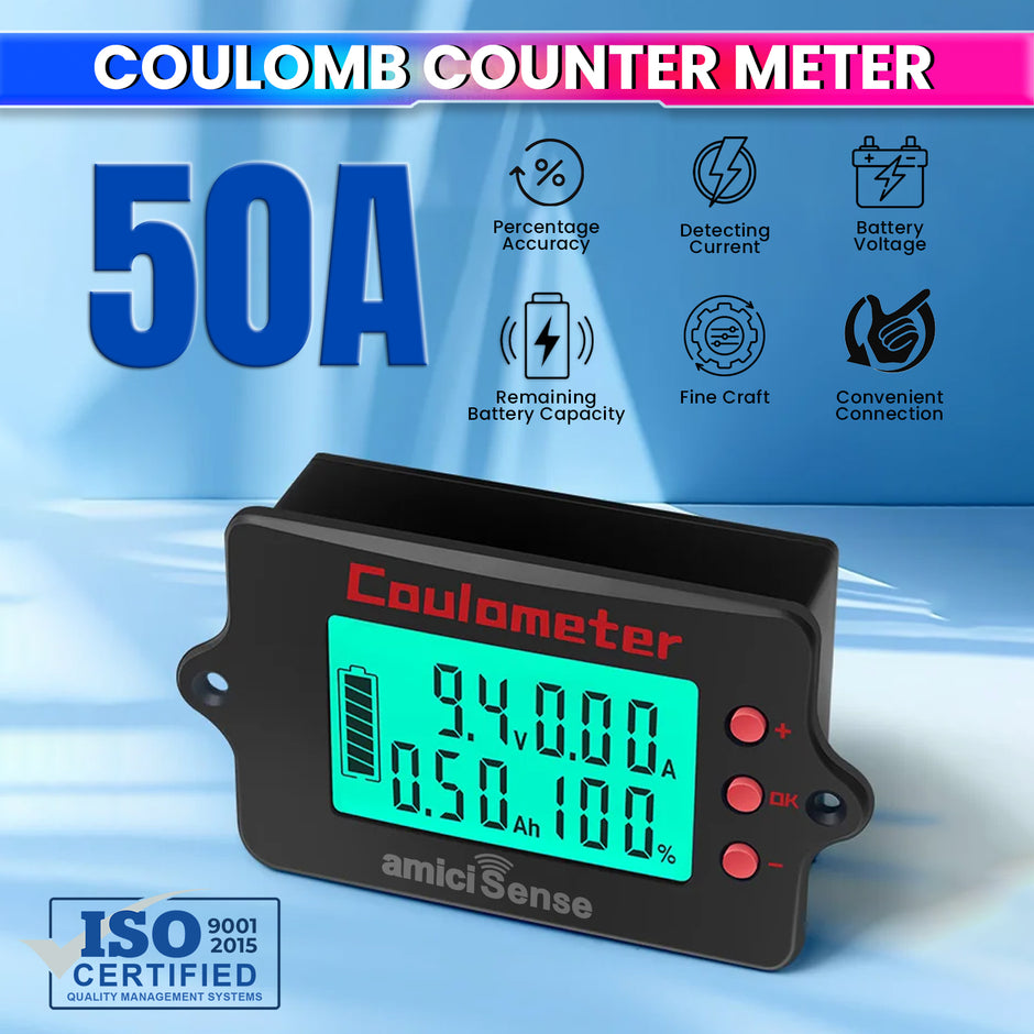 Coulomb Counter 8–120V – Bi-Directional Battery Meter For Lithium, Lead-Acid with Ah/Volt Display
