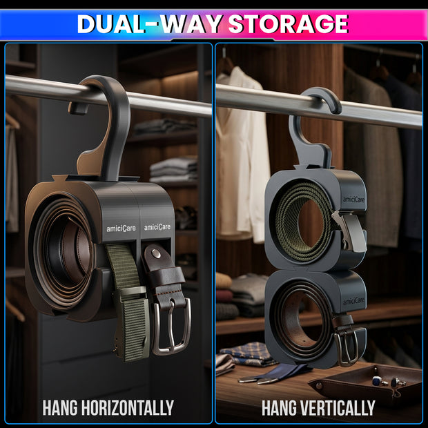 Belt Holder for Wardrobe, Hanging Belt Organizer Holds Up to 2 Pairs of Belts
