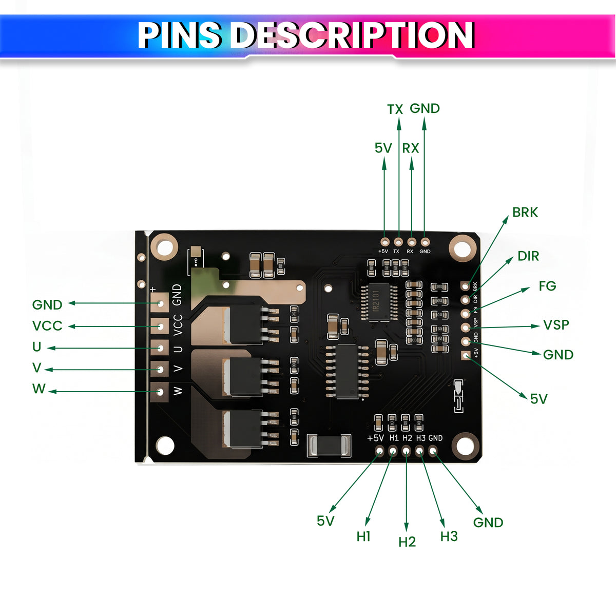 BLDC 200W 3-Phase Hall Sensor Motor Driver, 25A 5–40V DC, PWM/Analog Speed Control