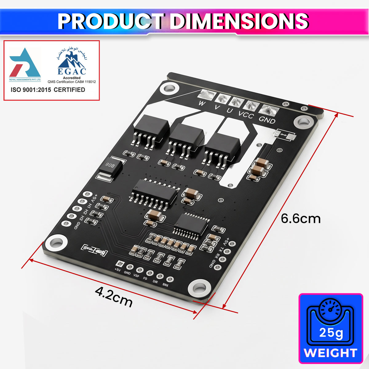 BLDC 200W 3-Phase Hall Sensor Motor Driver, 25A 5–40V DC, PWM/Analog Speed Control