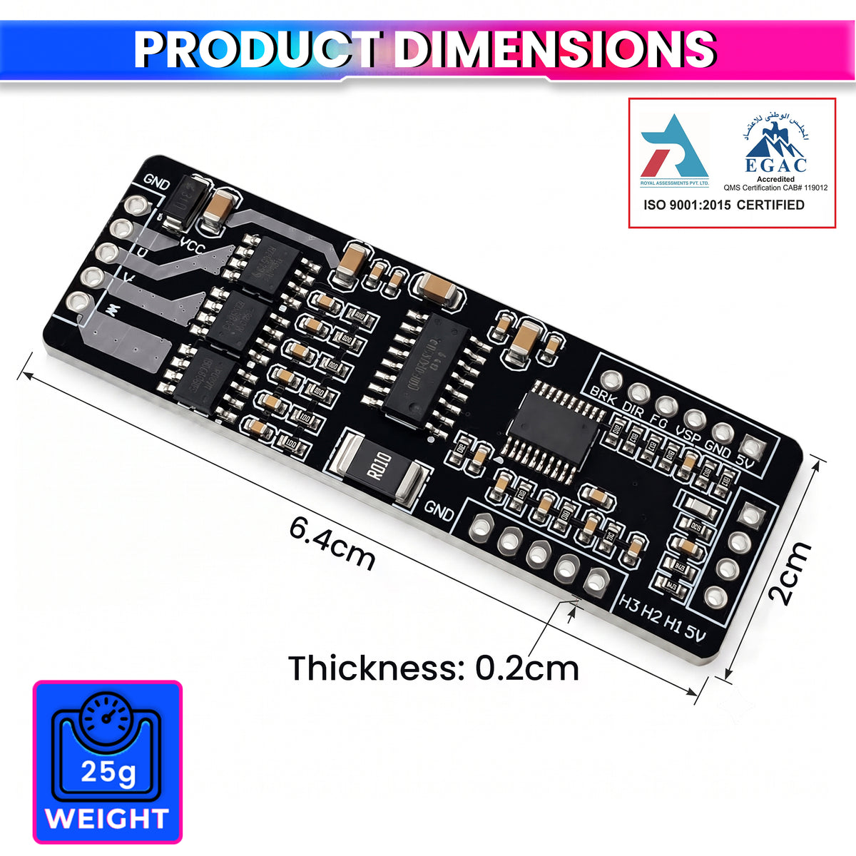 BLDC Motor Driver Board 5–40V 24W With Hall Sensor | PWM Speed Control | 1.5A / 4A Max