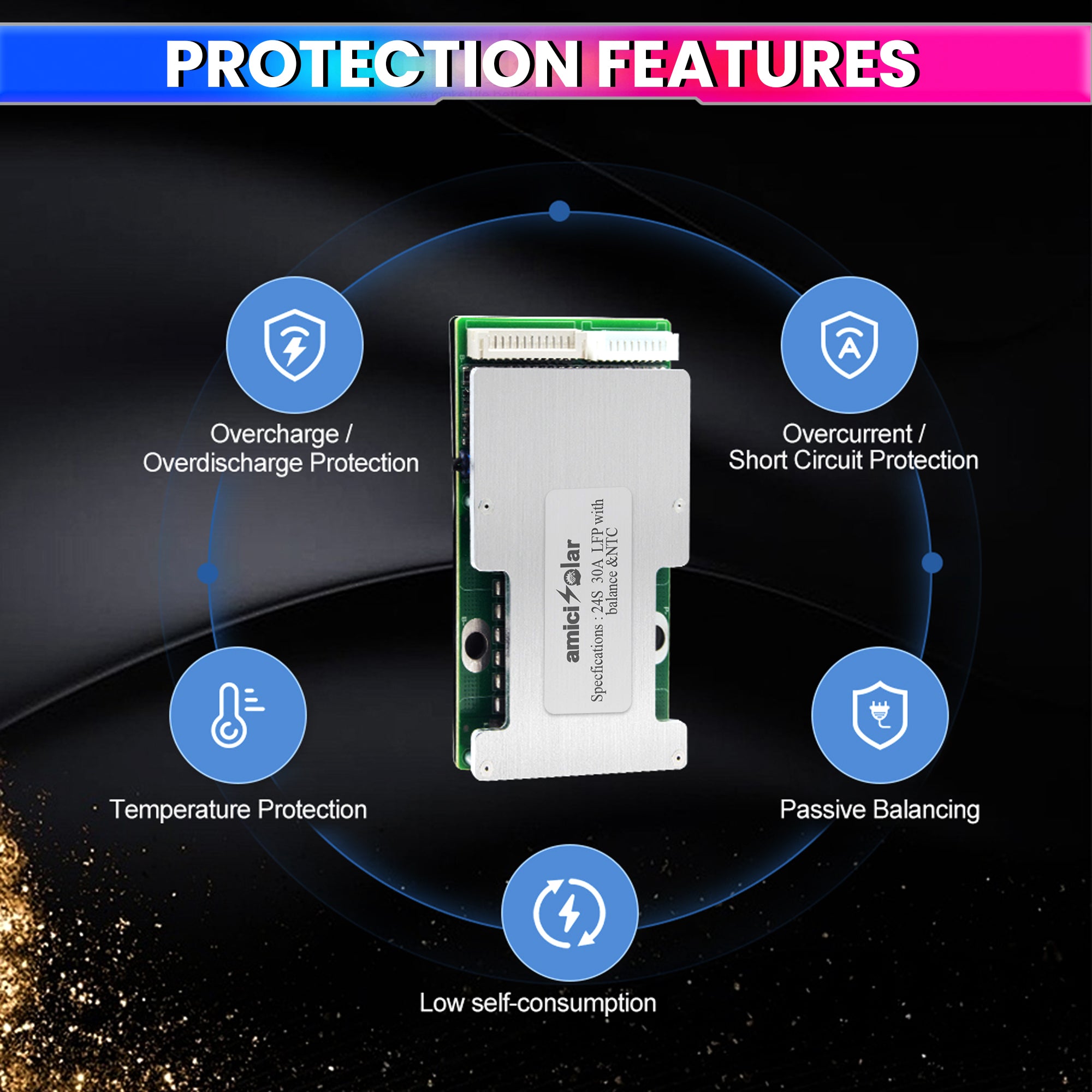 6S–24S LiFePO4 BMS 30A Battery Protection Board for 24V–72V Battery Packs