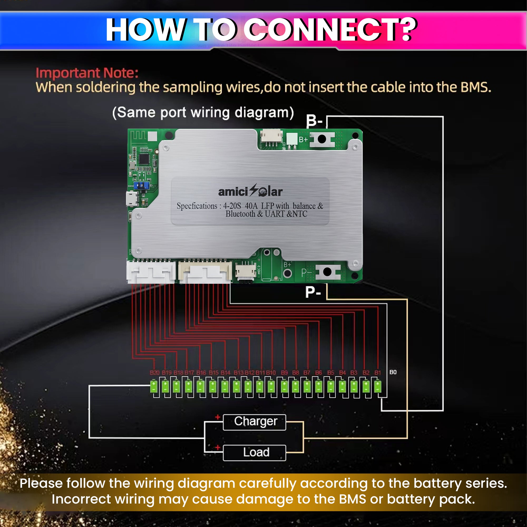 4S–20S 40A Smart BMS for LiFePO4 Battery Pack | Cell Balancing with NTC Protection
