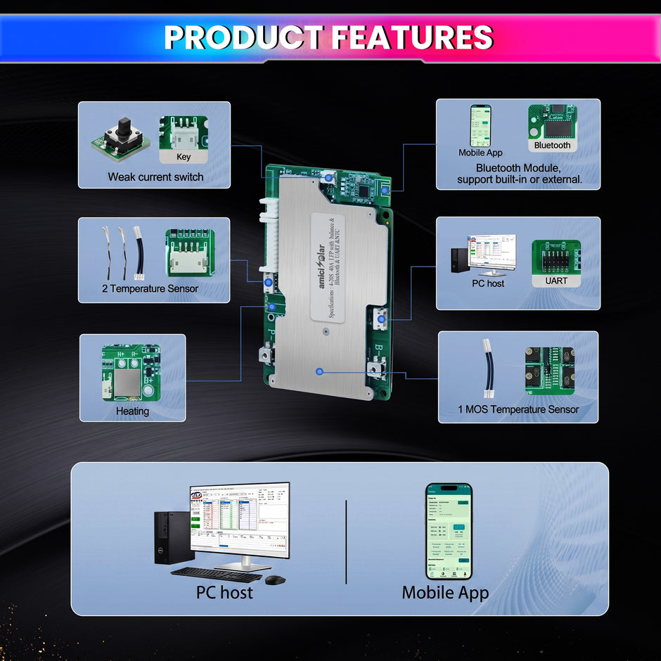 4S–20S 40A Smart BMS for LiFePO4 Battery Pack | Cell Balancing with NTC Protection