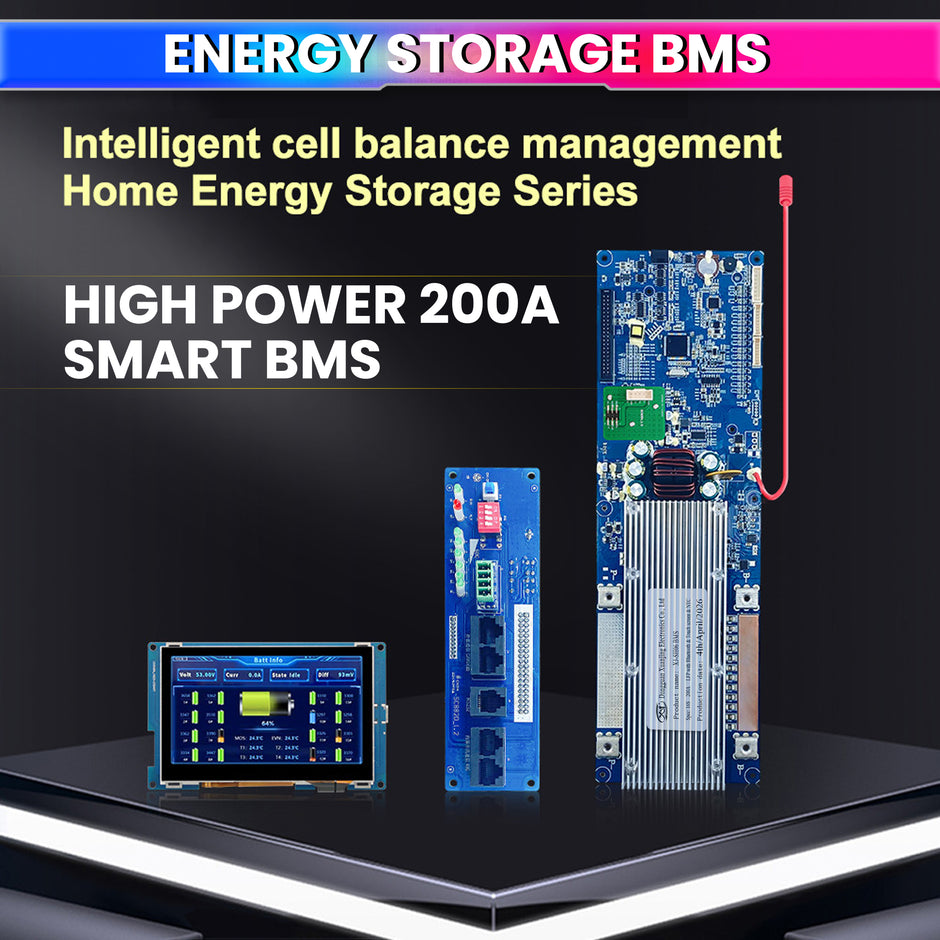 7S–16S 200A Smart BMS for LiFePO4 Battery Pack with HD TFT Display & Bluetooth App