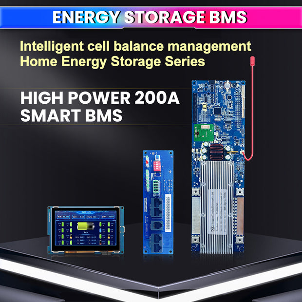 7S–16S 200A Smart BMS for LiFePO4 Battery Pack with HD TFT Display & Bluetooth App