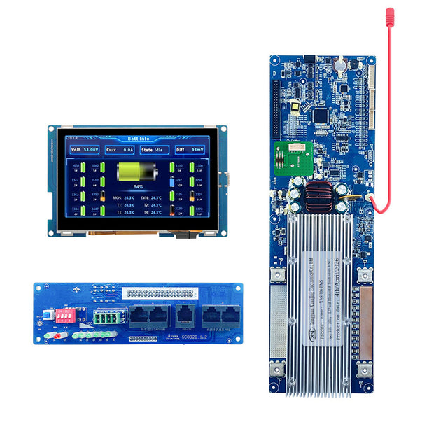 7S–16S 200A Smart BMS for LiFePO4 Battery Pack with HD TFT Display & Bluetooth App