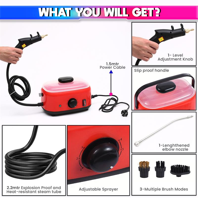 1300W High-Pressure Steam Blasting Machine Portable Steam Cleaner with 1.5L Water Tank amiciKart