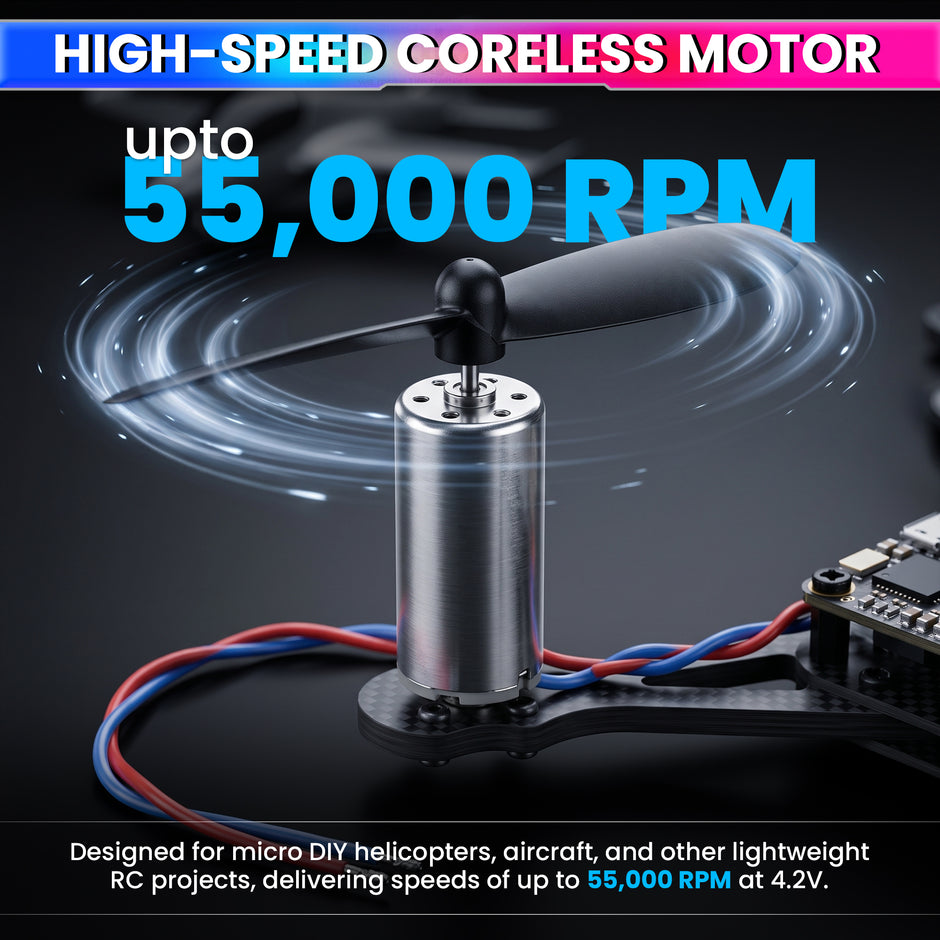 716 Coreless DC Motor 7×16mm 3.7–4.2V, Up to 55,000 RPM, 2 Motors + 2 Propellers
