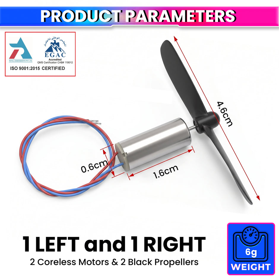 716 Coreless DC Motor 7×16mm 3.7–4.2V, Up to 55,000 RPM, 2 Motors + 2 Propellers