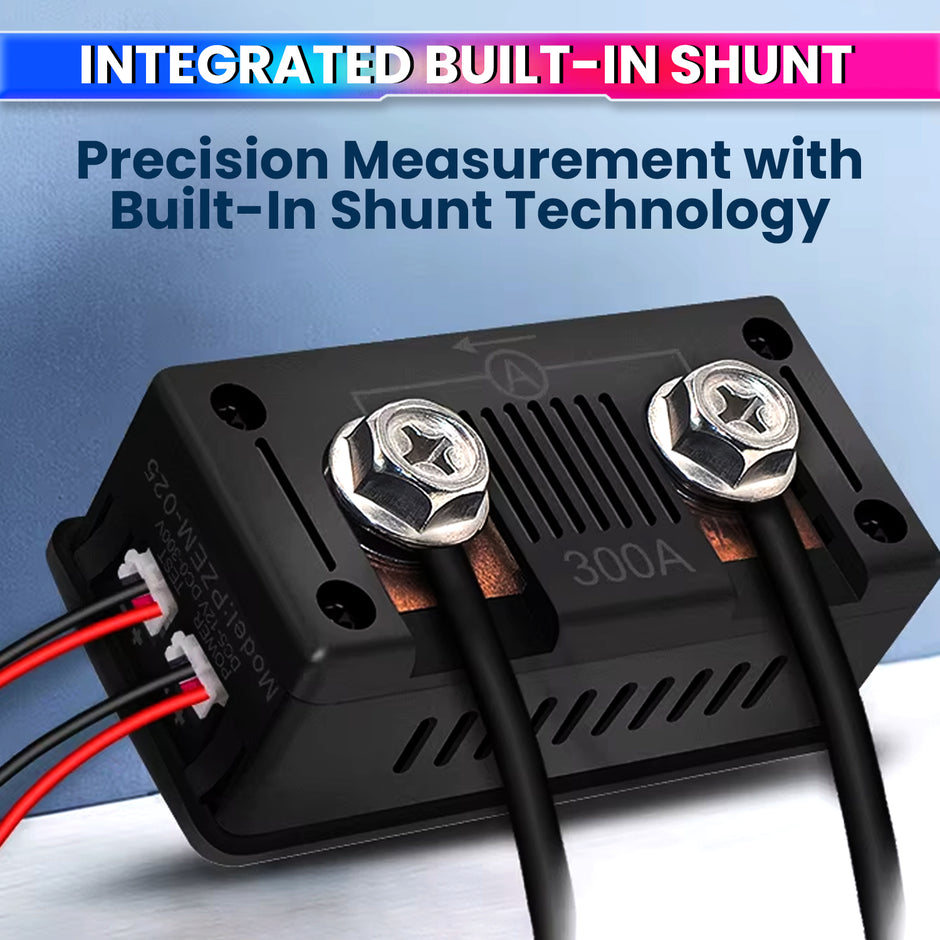 DC Energy Monitor – 300A, Bi-Directional Meter with Shunt for Voltage, Power & Monitoring