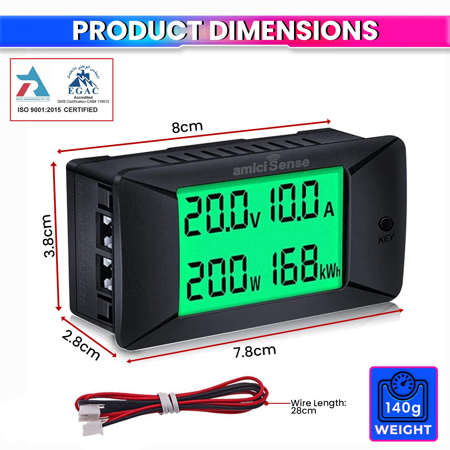 DC Energy Monitor – 300A, Bi-Directional Meter with Shunt for Voltage, Power & Monitoring