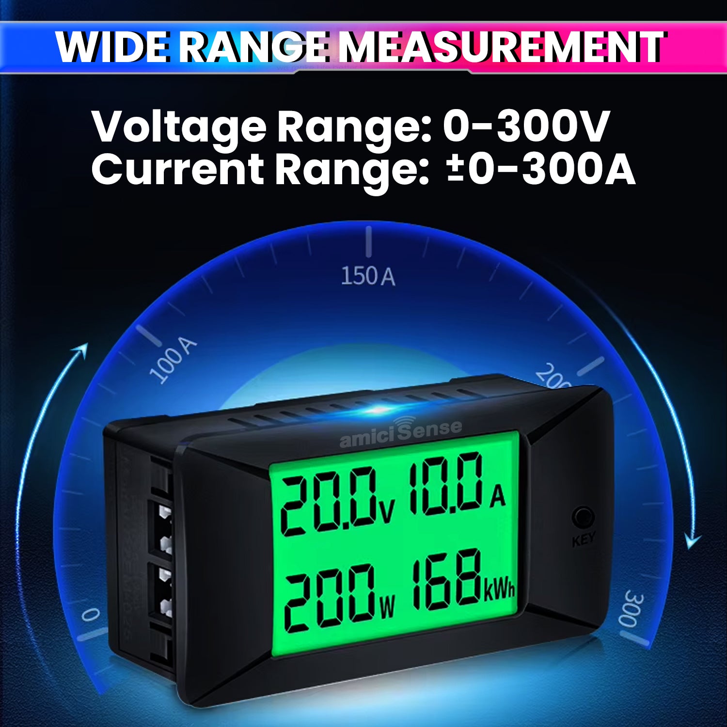 DC Energy Monitor – 300A, Bi-Directional Meter with Shunt for Voltage, Power & Monitoring