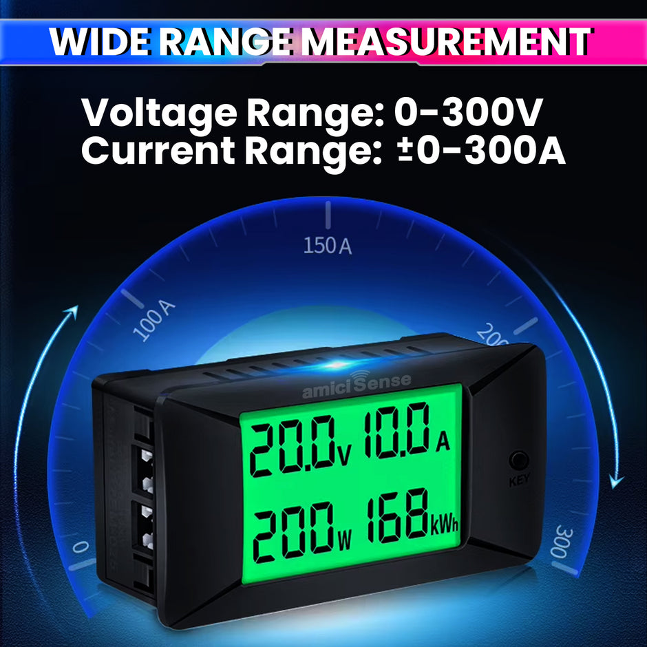 DC Energy Monitor – 300A, Bi-Directional Meter with Shunt for Voltage, Power & Monitoring