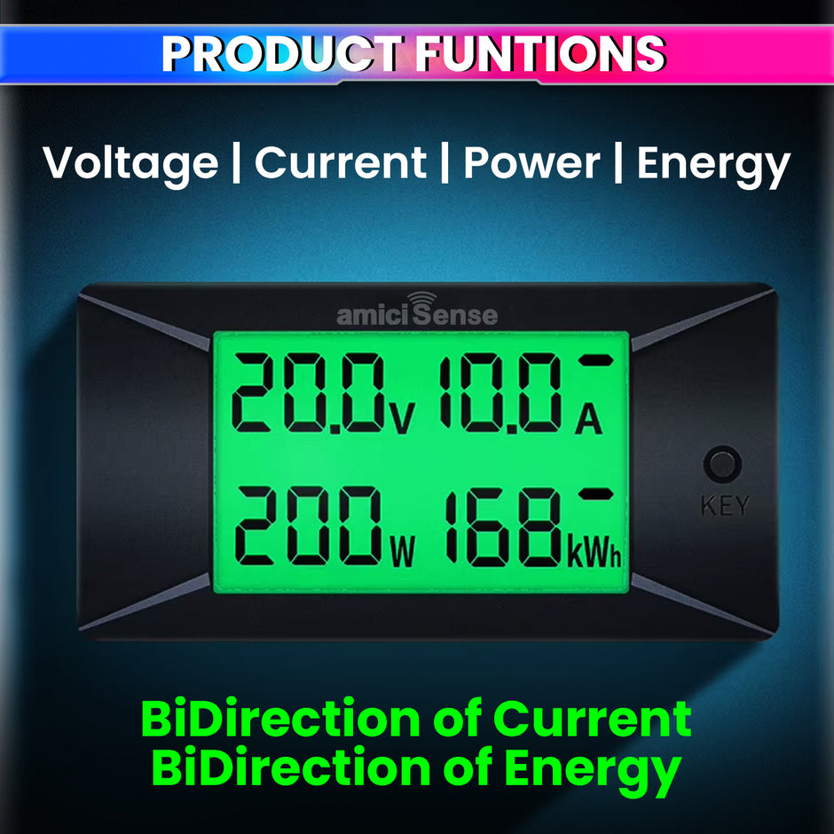 DC Energy Monitor – 300A, Bi-Directional Meter with Shunt for Voltage, Power & Monitoring
