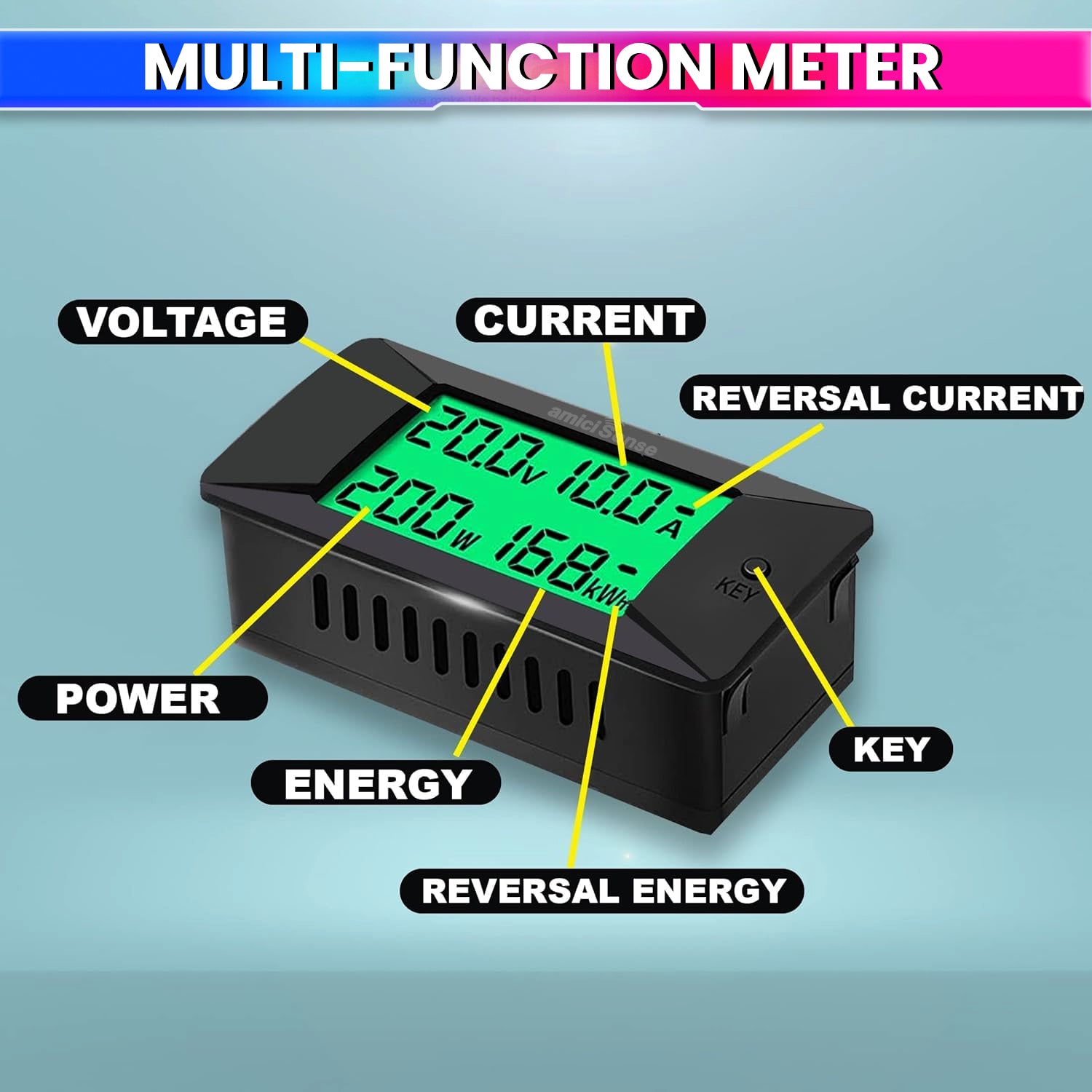 DC Energy Monitor – 300A, Bi-Directional Meter with Shunt for Voltage, Power & Monitoring