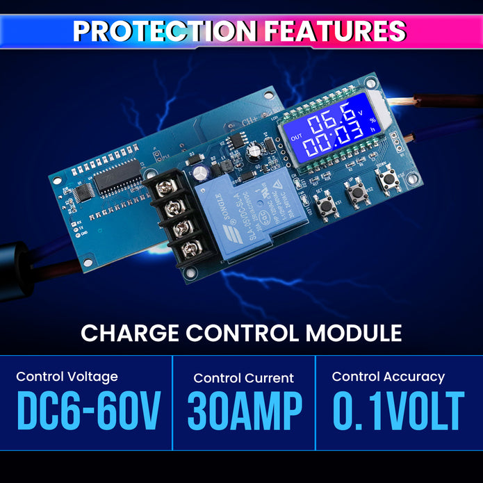 Battery Charge Control Module with LCD Display DC 6~30V Automatic Charging Control with Overcharge Protection (30A)