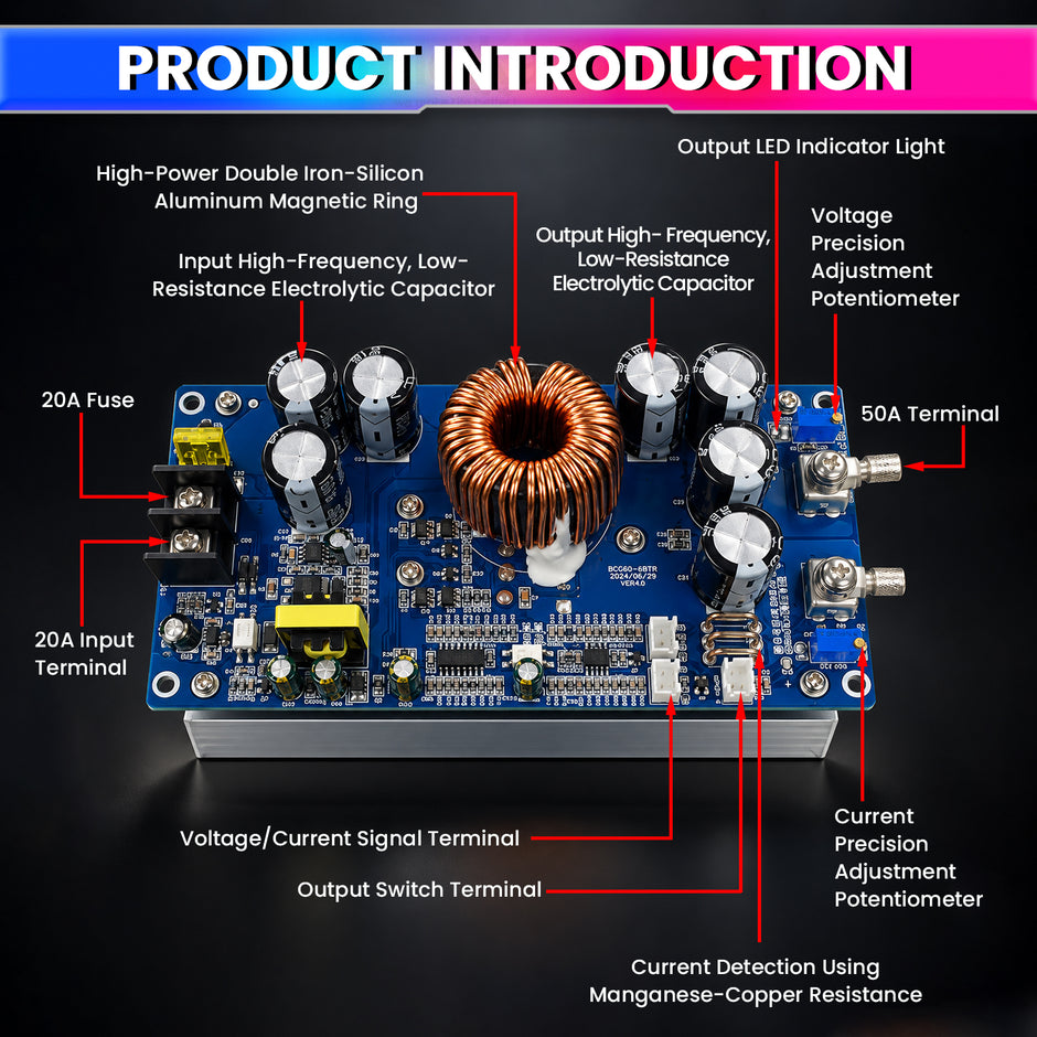 800W DC Buck Converter 20–70V to 2.5–58V 30A Output | Adjustable High-Power Step-Down Module