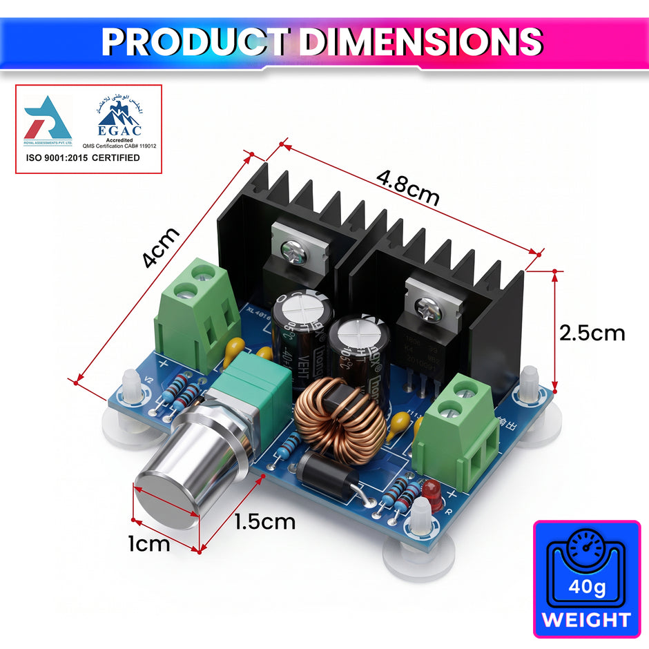 XL4016 8A 200W DC-DC Buck Converter 4–40V to 1.25–36V | 8A Maximum Output | 200W Maximum Power