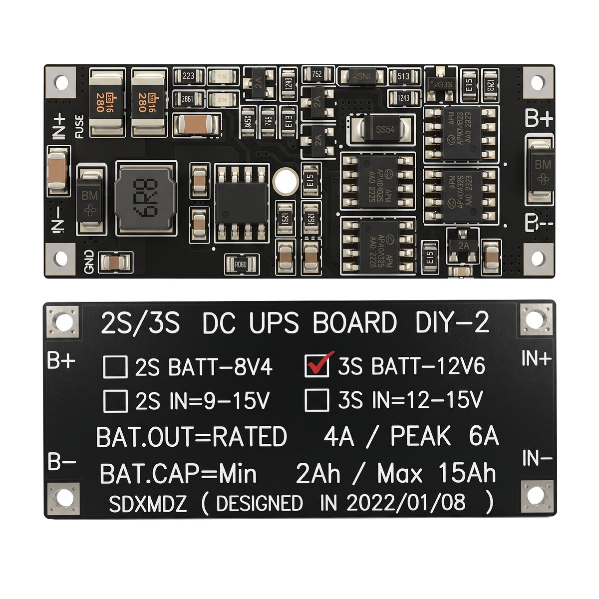 3S DC UPS Module 12V 4A, 50W Output, Battery Charging & Protection