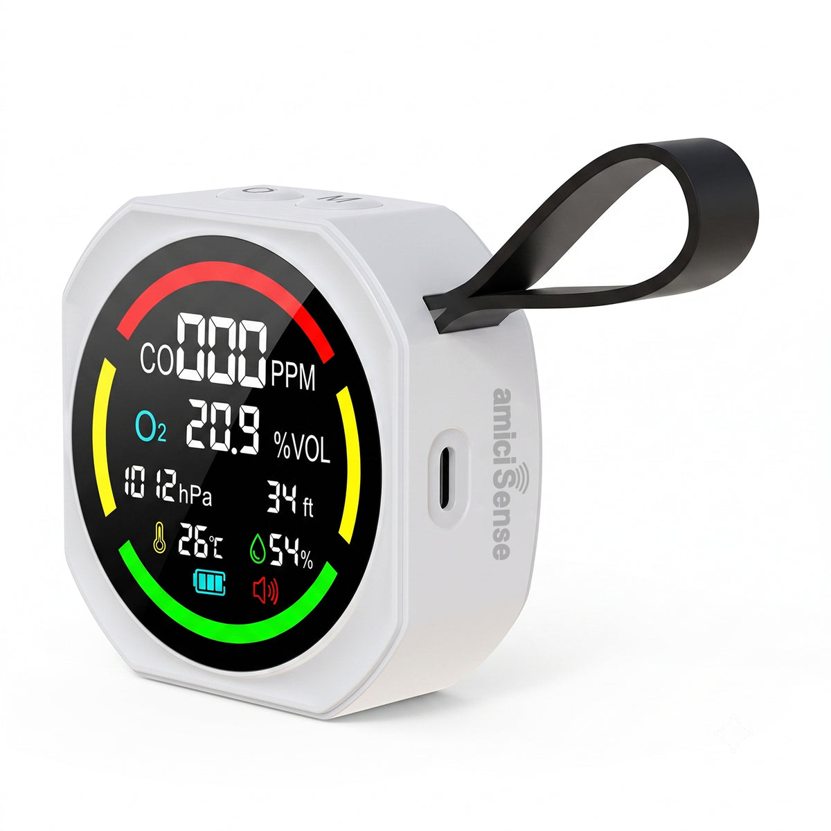 6-in-1 Air Quality Monitor with CO & O₂ Detector for Home & Outdoor Use