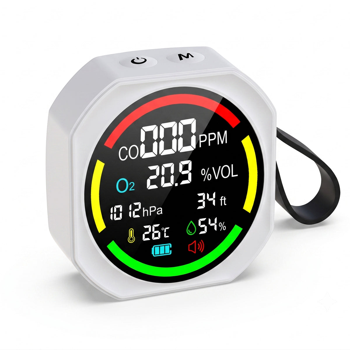 6-in-1 Air Quality Monitor with CO & O₂ Detector for Home & Outdoor Use