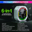 6-in-1 Air Quality Monitor with CO & O₂ Detector for Home & Outdoor Use