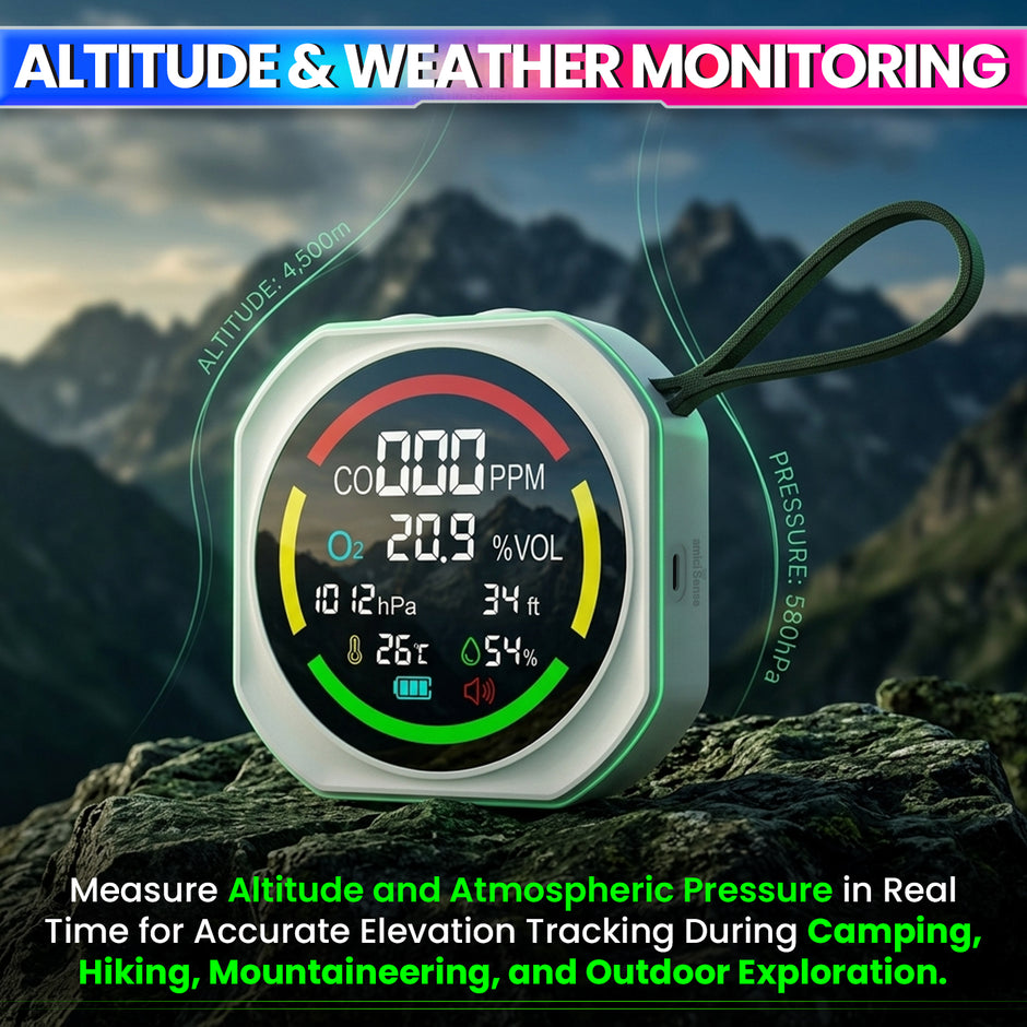 6-in-1 Air Quality Monitor with CO & O₂ Detector for Home & Outdoor Use