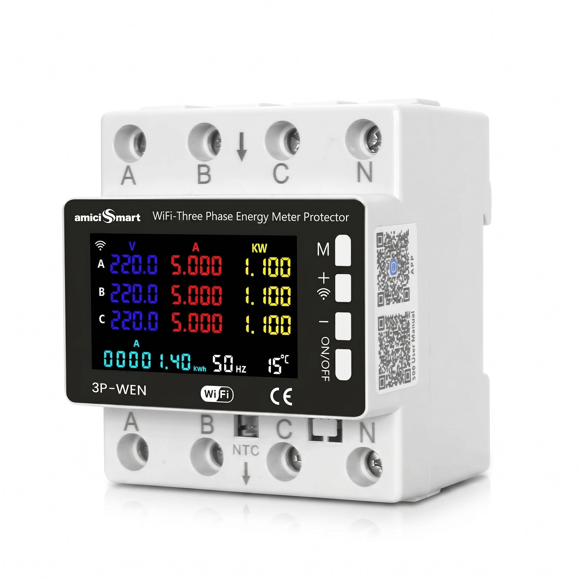 WiFi Smart Energy Meter 80A with LCD Display, App Control Over/Under Voltage Protection