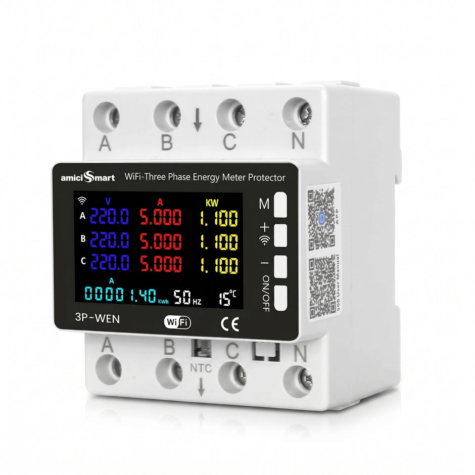 WiFi Smart Energy Meter 80A with LCD Display, App Control Over/Under Voltage Protection