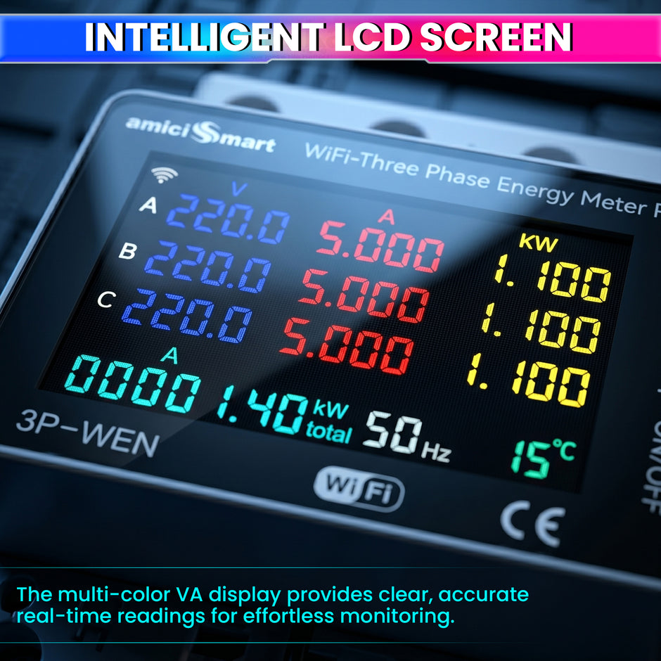 WiFi Smart Energy Meter 80A with LCD Display, App Control Over/Under Voltage Protection