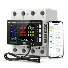 WiFi Smart Energy Meter 80A with LCD Display, App Control Over/Under Voltage Protection