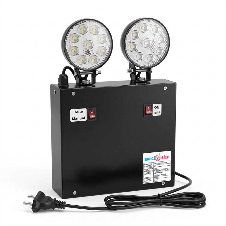 35W Industrial Emergency Light, 5-Hour Backup | 6.4V 15Ah LiFePO₄ | 2×12W LED + 18 SMD