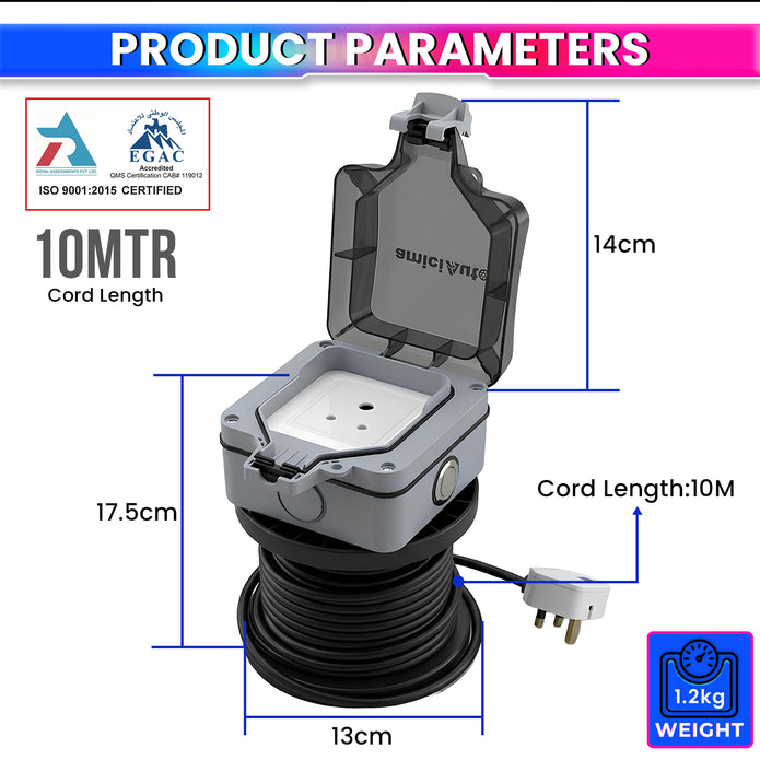 EV Charging Extension Board | 10M Heavy-Duty 3-Core 1 Sq mm Copper Cable