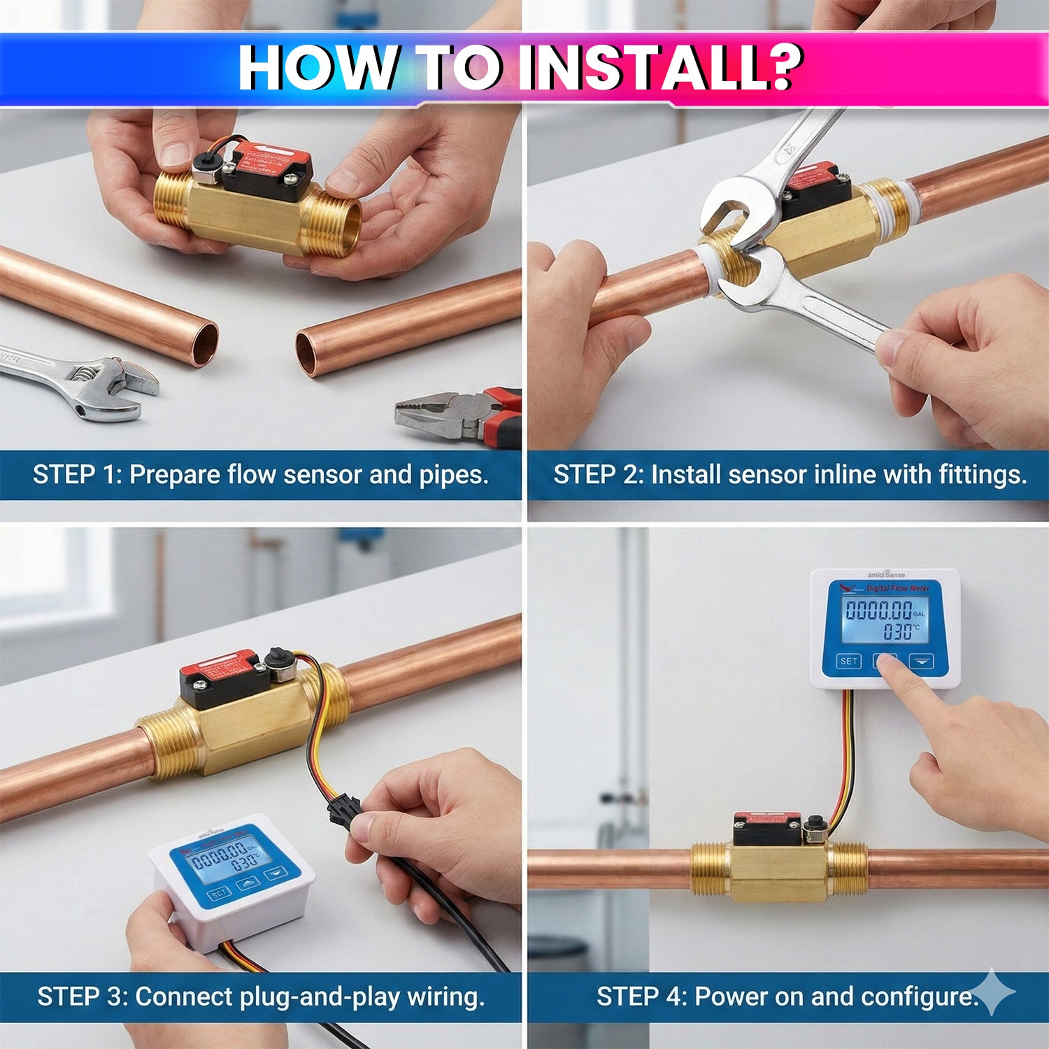Digital Flow Meter for Water with LCD Display Real-Time Flow Rate, Temperature & Time Recording with Battery Indicator