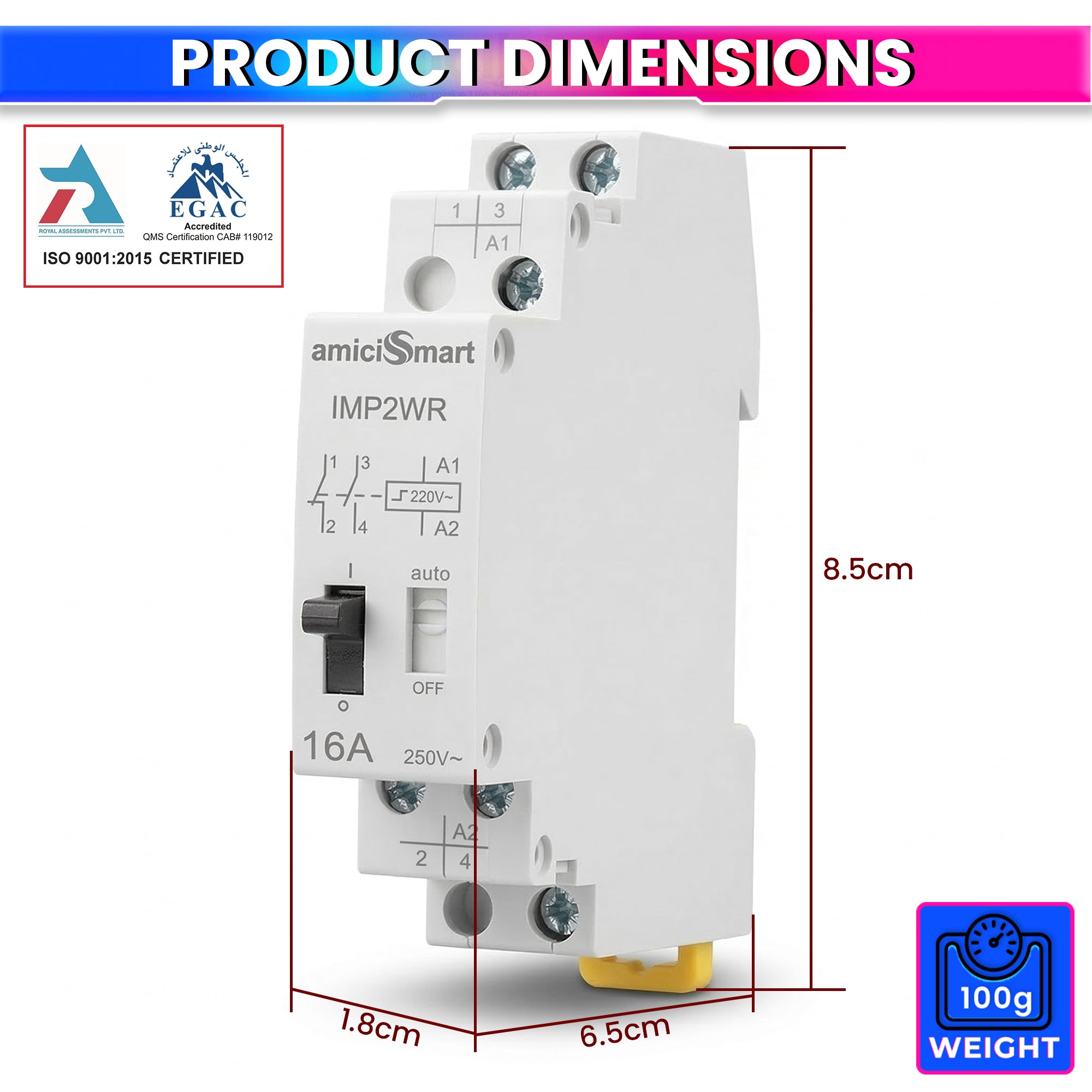 16A Impulse Relay, 2 Pole 230VAC Latching Relay for Line Control