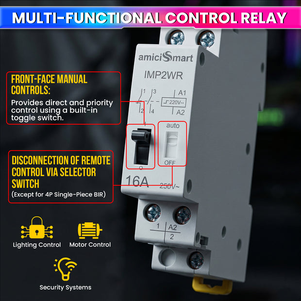 16A Impulse Relay, 2 Pole 230VAC Latching Relay for Line Control