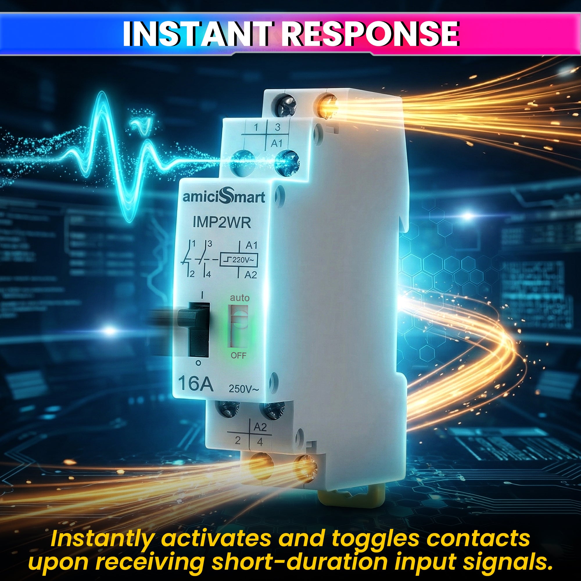 16A Impulse Relay, 2 Pole 230VAC Latching Relay for Line Control