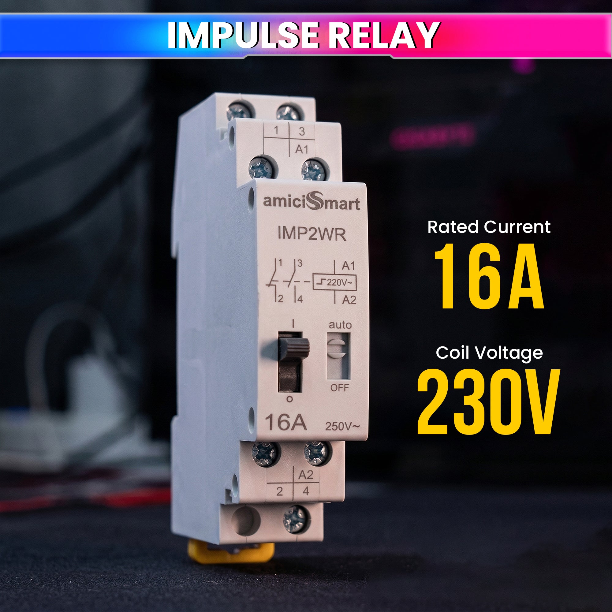 16A Impulse Relay, 2 Pole 230VAC Latching Relay for Line Control